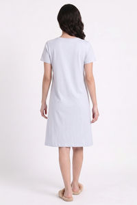 Zivame Farm Lore Knit Cotton Knee Length Nightdress - Xenon Blue — thumbnail 4